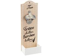 GILDE 1 abridor de botellas de pared de metal para coleccionistas de chapas para barbacoas, chillen, cerveza, asesinar, altura de 30 cm, decoración de pared, objeto de pared (marrón), madera