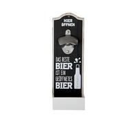 Gilde - Abrebotellas de pared, abrebotellas de metal, colector de chapas, la mejor cerveza es una cerveza abierta, altura 30 cm, negro/blanco, madera