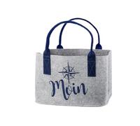 GILDE Bolsa de fieltro grande - Bolsa de la compra plegable para guardar leña de chimenea, decoración, organización de compras - bolsa de la compra con texto Moin diseño de rosa de los vientos