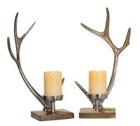 GILDE Candelabro de aluminio con base de madera, 41,5 x 19,5 x 14 cm, plateado, 2 piezas