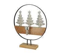 GILDE Candelabro de Madera para decoración navideña, diseño de abetos de Aluminio, Color: marrón y Plateado, decoración de Mesa, Altura 43 cm