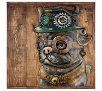 GILDE Cuadro de perro steampunk de madera y metal, cuadrado, diseño de perro, marrón, altura 50 cm x ancho 50 cm