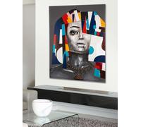 GILDE Cuadro decorativo grande para salón - Lienzo decorativo para pared (90 x 120 cm), diseño rectangular, diseño de mujer, color gris y multicolor