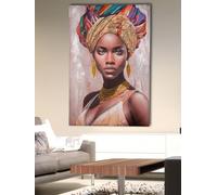 GILDE Cuadro decorativo grande XXL para salón - Lienzo decorativo - Lienzo decorativo para pared rectangular de mujer sobre pared de lino, efecto 3D, multicolor, 80 x 120 cm