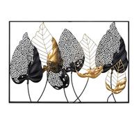 GILDE Cuadro decorativo XXL, diseño de hojas, metal, rectangular, decoración de salón, color: negro, dorado, plateado, 95 x 65 cm