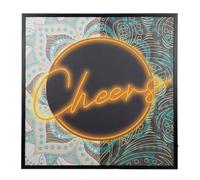 GILDE Cuadro LED Cheers - Lienzo - Cuadrado - Altura 83 cm x Ancho 83 cm - Azul Naranja Negro - Diseño con texto