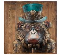 GILDE Cuadro Steampunk Ape - Cuadrado - Madera y Metal - Marrón - Diseño de mono - Altura 50 cm x Ancho 50 cm