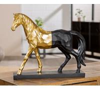 GILDE Escultura de Caballo Merlín de Resina, Efecto metálico, Dorado y Negro, 31 cm de Alto, 35 cm de Ancho