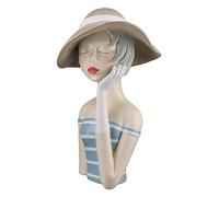 GILDE Escultura Decorativa de Mujer con Sombrero de Labios Rojos - Decoración para Cuarto de baño - Altura 32 cm - Azul Blanco Crema