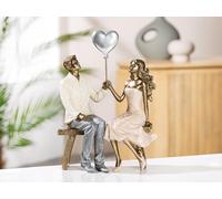 GILDE Figura Decorativa de Pareja con Forma de corazón y Globo, diseño de Pareja con corazón, Color Blanco, Bronce y Gris, Altura 24,5 cm