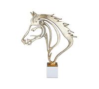 GILDE Figura Decorativa Grande con Cabeza de Caballo - Figura Decorativa de Aluminio mármol Color: Dorado y Blanco - Decoración Regalo Caballeros Amigos Jinetes Altura 44,5 cm