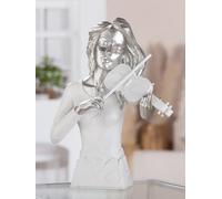 GILDE Figura musiciana, Resina, Blanco, Aspecto metálico, diseño Femenino con violín, Forma de músico, Altura: 30 cm, Ancho: 23 cm, Profundidad: 10,5 cm, decoración, Arte, Escultura, Regalo