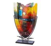 GILDE GLAS art Jarrón Decorativo Grande - jarrón de Cristal Pintado a Mano con Soporte de Metal - Decoración Salón Altura 58 cm Multicolor