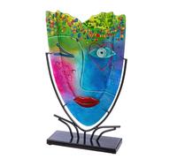 GILDE GLAS art Jarrón Decorativo Grande para la Cara, jarrón de Cristal Pintado a Mano con Soporte de Metal, decoración de salón, Altura 49 cm, Multicolor