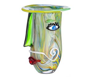 GILDE GLAS art Jarrón Decorativo - Jarrón Facial de Cristal - Objeto de Arte, jarrón de Cristal - Color: Verde Altura 29 cm