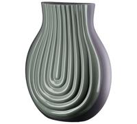 GILDE Jarrón Curve de cerámica - abombado - Verde - Brillante - Mate - Estriado - Altura 31 cm x Ancho 25 cm - florero Impermeable