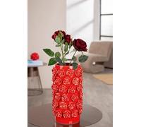 GILDE Jarrón de cerámica cilíndrico, 30 cm de Alto, 17 cm de diámetro, esmaltado, diseño de Rosas, Color Rojo