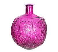 GILDE Jarrón de Cristal con diseño de Hojas, Redondo, Brillante, Magenta, Altura 44 cm x diámetro 33 cm, jarrón Impermeable