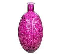 GILDE Jarrón de Suelo de la Selva - Cristal - Diseño de Hojas - Redondo - Brillante - Magenta - Altura 59 cm x Diámetro 29 cm - Florero Impermeable