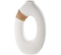 GILDE Jarrón Decorativo Grande - Jarrón Moderno de cerámica con Rafia - Decoración primaveral salón - Color: Blanco - Arena - Altura 41 cm