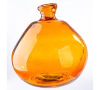 GILDE Jarrón orgánico - Cristal - Naranja - Altura 32 cm x 31 cm - Jarrón Decorativo abombado - Fabricación Europea - Material Reciclado