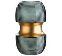 GILDE Jarrón pequeño de Cristal Decorativo - Florero Moderno con diseño de Ranuras, Regalo de cumpleaños, decoración de Mesa de Navidad, Boda, Boda, Oro, Color Verde y Dorado, Altura 18 cm