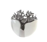 GILDE - Jarrón Tree - Cerámica - Blanco con diseño de árbol Plateado - Jarrón Decorativo - Altura 21 cm