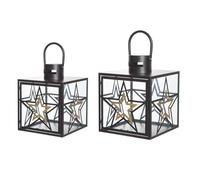 GILDE Juego de 2 farolillos Modern Star - Cristal y Metal - Rectangular - Estrellas - Negro Mate - 2 tamaños