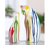 GILDE Juego de 2 Figuras de Gato de cerámica Colori, esmaltadas, Color Blanco, 22 cm de Alto, 14 cm de Ancho