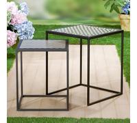 GILDE Juego de 2 mesas auxiliares Circo - Cuadrada - Metal - Negro - patrón de Pata de Gallo - Altura 43 cm x diámetro 36 cm