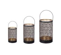 GILDE Juego de 3 portavelas de Metal cilíndrico, 43 cm de Altura, 25 cm de diámetro, diseño de Panal, Color Negro