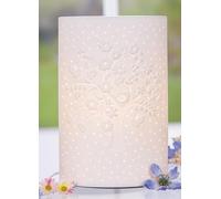GILDE Lámpara de mesa con diseño de flores, árbol y pájaro, de porcelana blanca, altura de 28 cm, elegante iluminación para sala de estar, dormitorio, decoración