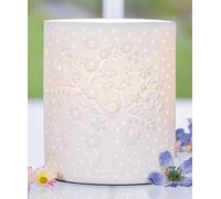 GILDE Lámpara de mesa con flores, árbol, pájaro, lámpara de porcelana blanca, altura de 20 cm, elegante iluminación para sala de estar, dormitorio, decoración