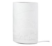 GILDE Lámpara de mesa de porcelana blanca ovalada, altura 28 cm, diseño de árbol, elefante