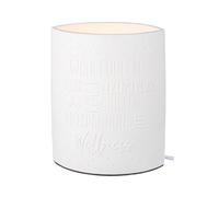GILDE Lámpara de mesa Wellness de porcelana blanca con frase, altura 20,5 cm, decoración para salón, dormitorio, oficina, iluminación
