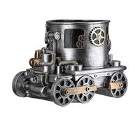 GILDE Maceta Steampunk Engine Planter - Locomotora - Resina - Diseño de Engranajes - Acabado Antiguo - Plata - Altura 20 cm x Ancho 26 cm