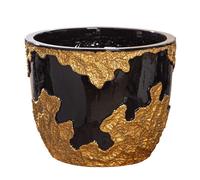 GILDE Macetero Famosa - Oro Negro Brillante - Fibra de Vidrio - Poli - Altura 26 cm x 33 cm - Maceta Impermeable