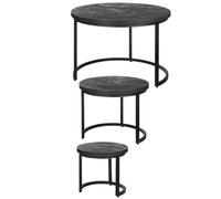 GILDE Nero - Juego de 3 mesas auxiliares (Metal, Redondas, 48 x 70 cm), Color Negro