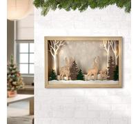 GILDE Objeto de pared LED Foneva, madera, natural, diseño de ciervos y bosques, cuadrado, 30 x 50 x 5 cm