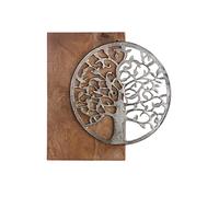 GILDE Objeto decorativo de pared - Cuadro con diseño de árbol de la vida de metal con gancho para colgar - Fondo de madera de mango - 45 x 45 cm