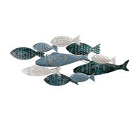 GILDE Pesca - Relieve de pared (metal, 30 x 71 cm), diseño de peces, color azul oscuro, azul claro, blanco brillante, 30 x 71 cm