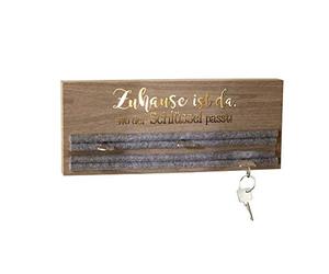 GILDE Portallaves decorativo moderno para la pared con texto en alemán - de madera MDF marrón con fieltro gris - Llavero - Almacenamiento de llaves Longitud 34 cm
