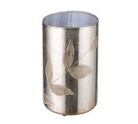 GILDE Portavelas Bosque de Cristal, Color Plateado, Acabado Antiguo, Altura 33 cm x diámetro 18 cm, diseño de Hojas, cilíndrico, candelabro