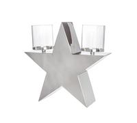 GILDE Portavelas con Forma de Estrella de Acero Inoxidable, Brillante, Color Plateado, 28 cm de Alto x 29 cm de Ancho