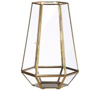 GILDE Portavelas Cozy de Cristal y Metal, Color Dorado, Altura 30 cm x 20 cm
