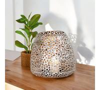 GILDE Portavelas de Metal Chico - Decoración de Mesa Color: Plata Envejecida Mate - Portavelas Decorativo para Velas de té o pequeñas Velas de Pilar, Altura 20 cm