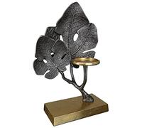 GILDE Portavelas de té - 1 Soporte para Velas de Aluminio - para Velas o Velas de té de hasta 8 cm de diámetro - diseño de Hojas - Color Plateado y Dorado - Altura 38 cm