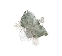 GILDE Relieve decorativo para pared - Hojas 3D de metal - Imagen Decoración Salón - Colores: Verde Crema Gris Oro - 65 x 75 cm