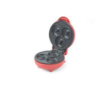 Giles & Posner Funfair Mini máquina de donuts, 3 donuts, 550 W | Revestimiento antiadherente sin PFAS, temperatura automática, luces de encendido y listo, acabado rojo mate, tamaño compacto