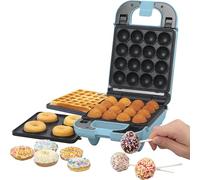 GILES & POSNER Máquina de Mini Delicias 3 en 1 - Donuts, Cake Pops, Máquina de Gofres, Placas de Cocción Desmontables Antiadherentes, Fácil Limpieza, Compacta, Repostería para Niños, 650 W